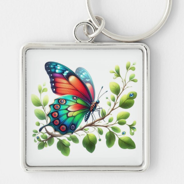 Llavero "Flutter real: Keychain de la mariposa roja y azul (Frente)