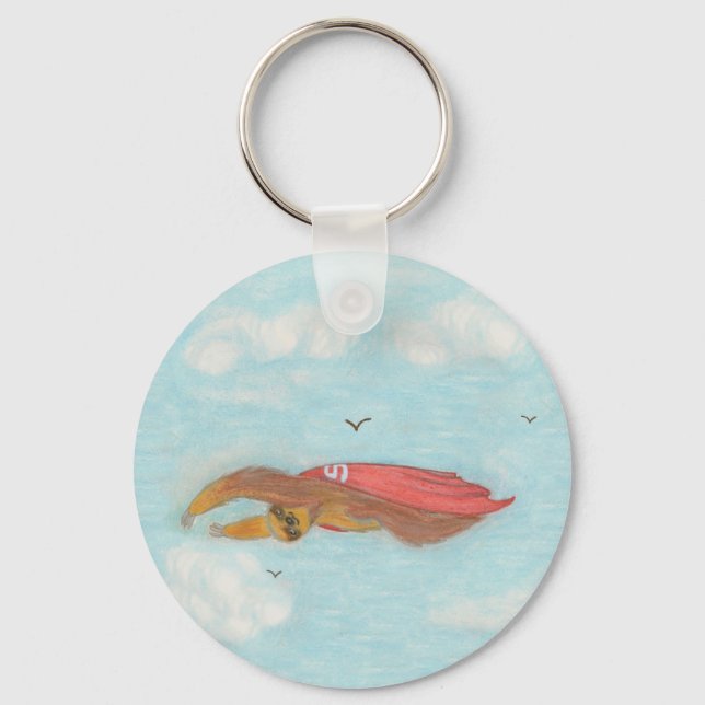 Llavero Flying Three Toed Sloth con capa roja, Supersloth (Anverso)
