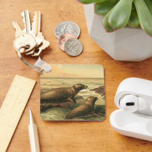 Llavero Focas leopardo vintage junto al océano, animales s