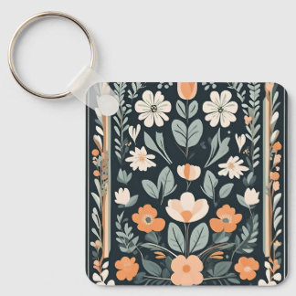 Llavero Folk floral azul oscuro