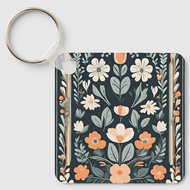 Llavero Folk floral azul oscuro (Anverso)