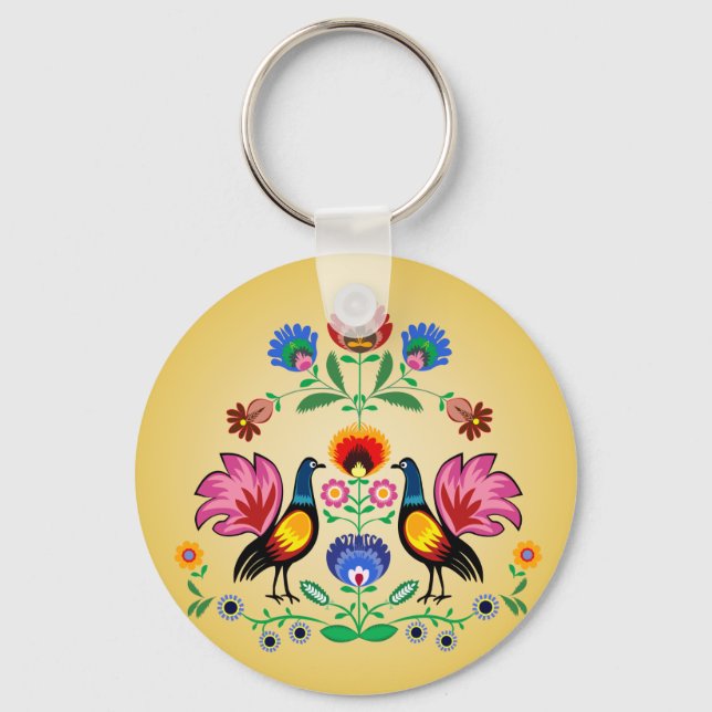 Llavero Folklore polaco con flores y pañuelos decorativos (Anverso)