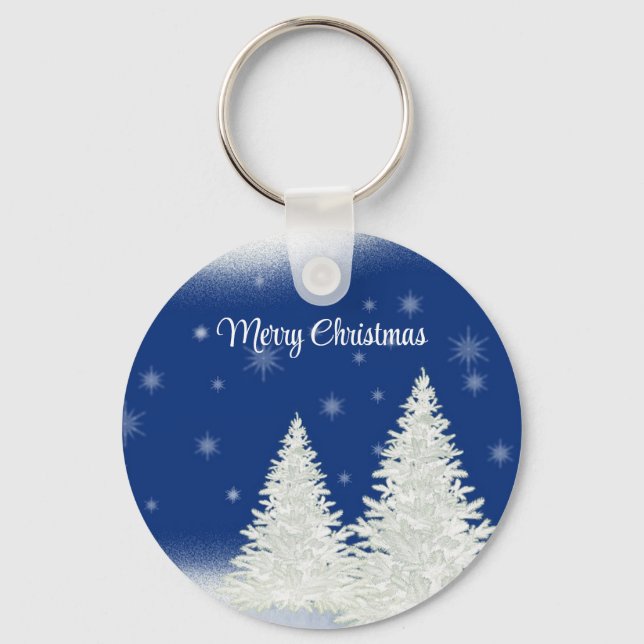 Llavero Fondo azul con árbol de Navidad (Anverso)