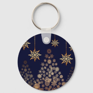 Llavero Fondo azul con árbol de Navidad dorado