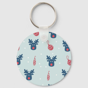 Llavero Fondo Azul con Rudolph y bolas de Navidad