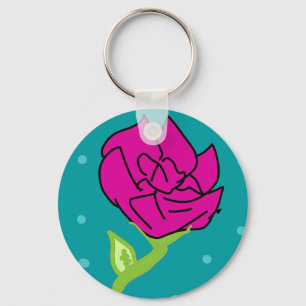 Llavero fondo azul de la flor rosa