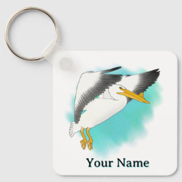 Llavero Fondo azul de pelícano personalizado