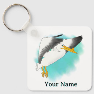 Llavero Fondo azul de pelícano personalizado