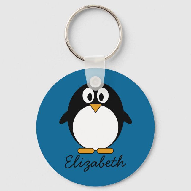 Llavero fondo azul del pingüino personalizado lindo (Anverso)