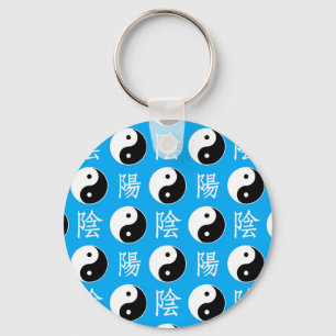 Llavero Fondo azul Patrón chino de Yinyang