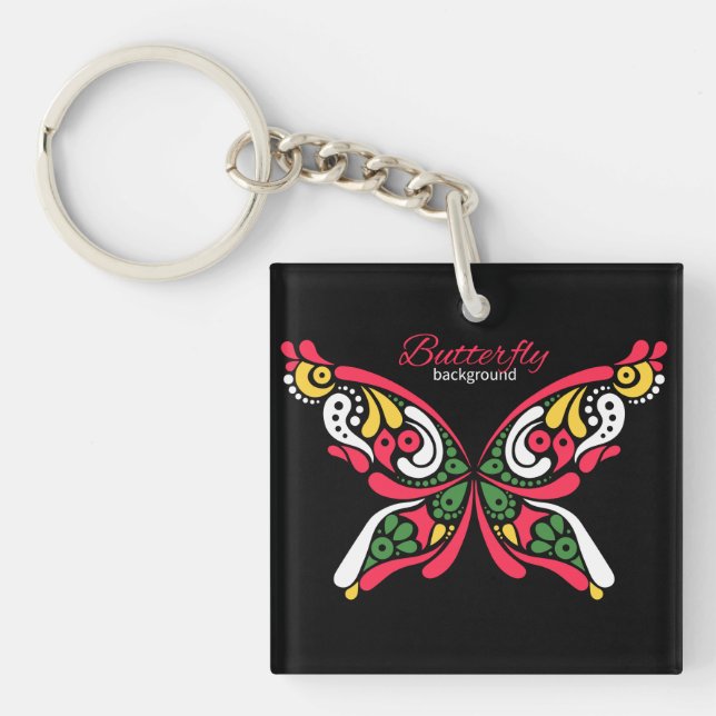 Llavero Fondo con hermosa mariposa. Ilustración del tatuaj (Frente)