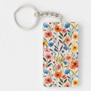 Llavero Fondo de flores silvestres de acuarela de primaver