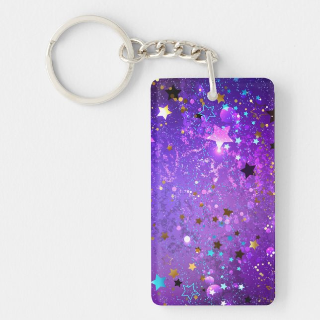 Llavero Fondo de Relieve metalizado púrpura con estrellas (Frente)