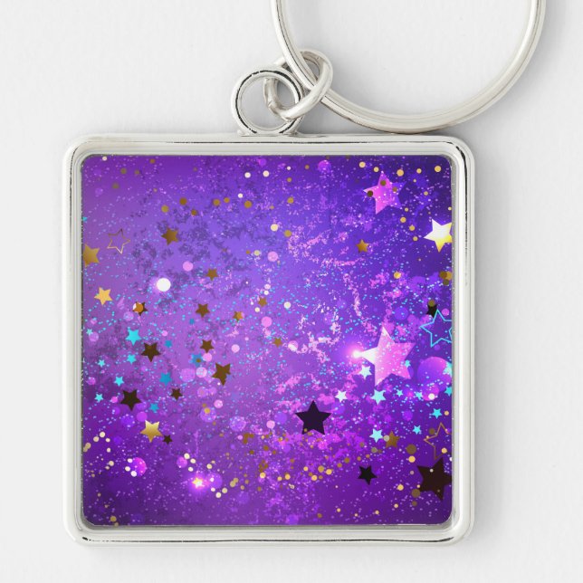 Llavero Fondo de Relieve metalizado púrpura con estrellas (Frente)