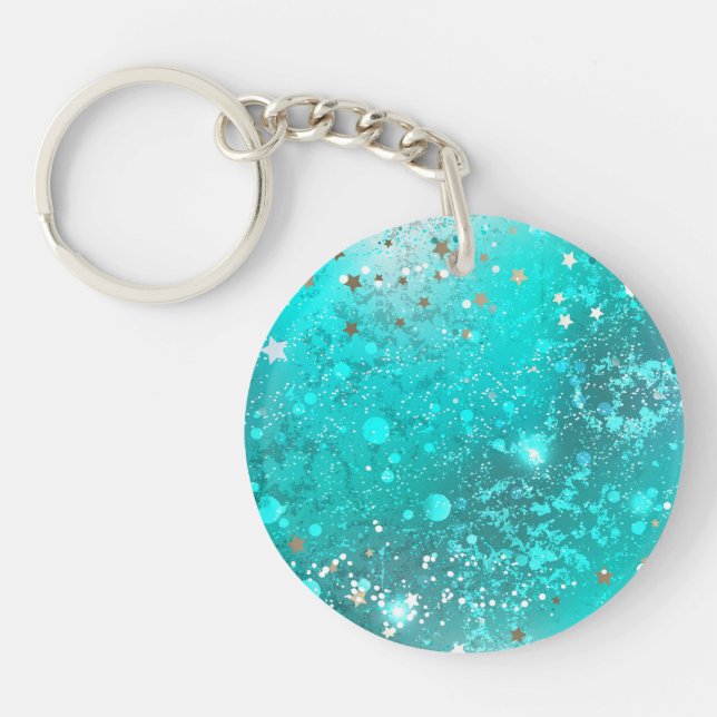 Llavero Fondo de Relieve metalizado turquesa de mimbre (Frente)