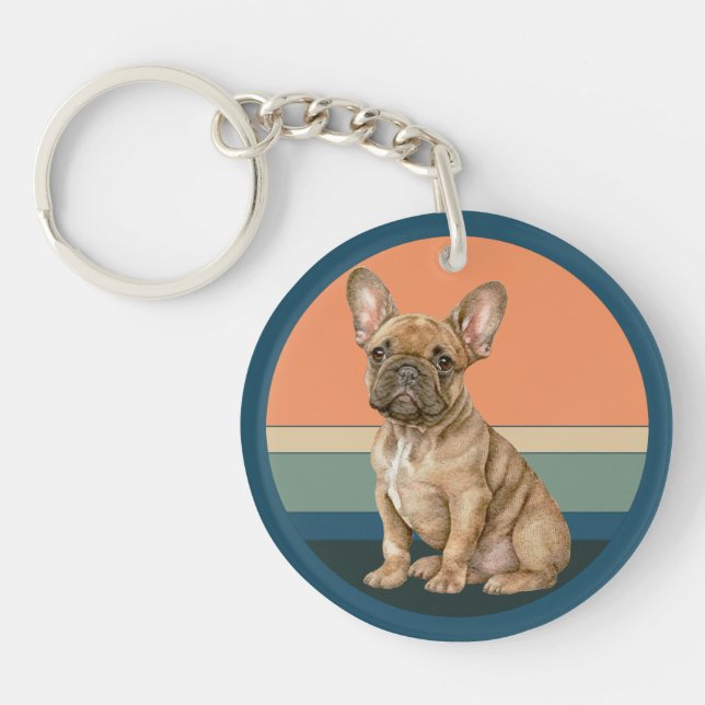 Llavero Fondo retro de Bulldog francés marrón (Frente)