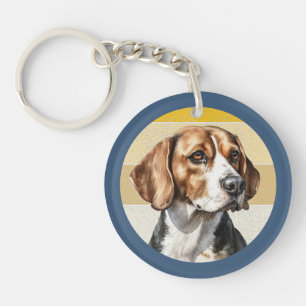 Llavero Fondo Retro de Perro Beagle Lindo