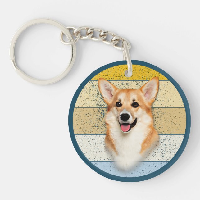 Llavero Fondo retro de perro de Corgi corto (Frente)