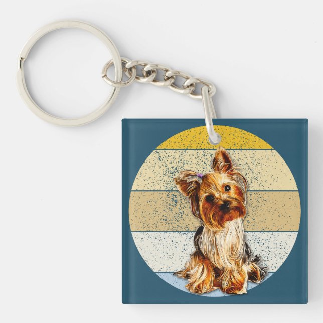 Llavero Fondo retro de perro lindo yorkie (Frente)