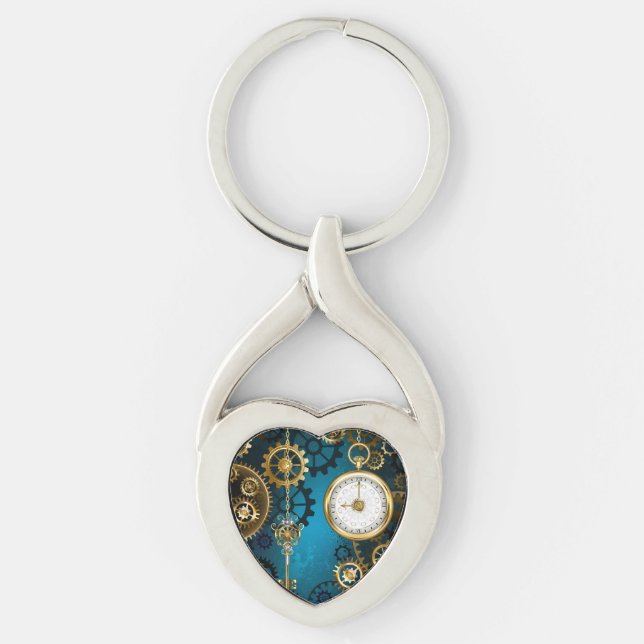 Llavero Fondo turquesa de vapor con engranajes (Anverso)