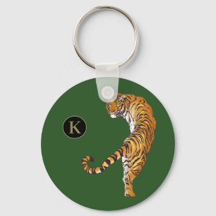 Llavero Fondo verde del monograma del tigre