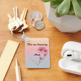 Llavero For Mum Pink Floral Gold Heart Mother's day