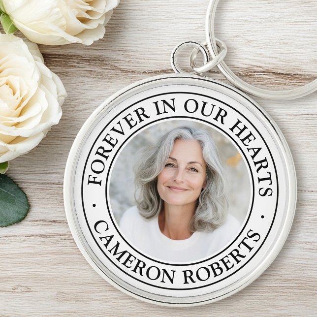 Llavero Forever in our hearts white border photo memorial (Forever in our hearts white border photo memorial keychain)