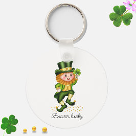 Llavero Forever Lucky Green Gnome & Monograma sobre blanco