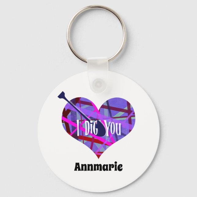 Llavero Forma de corazón de líneas geométricas rosa y púrp (Anverso)