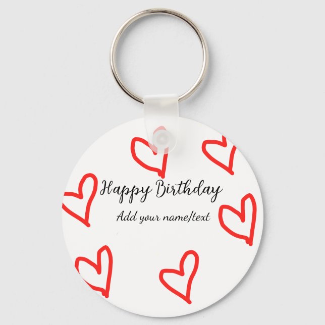 Llavero Forma de corazón rojo feliz cumpleaños agregar tex (Anverso)