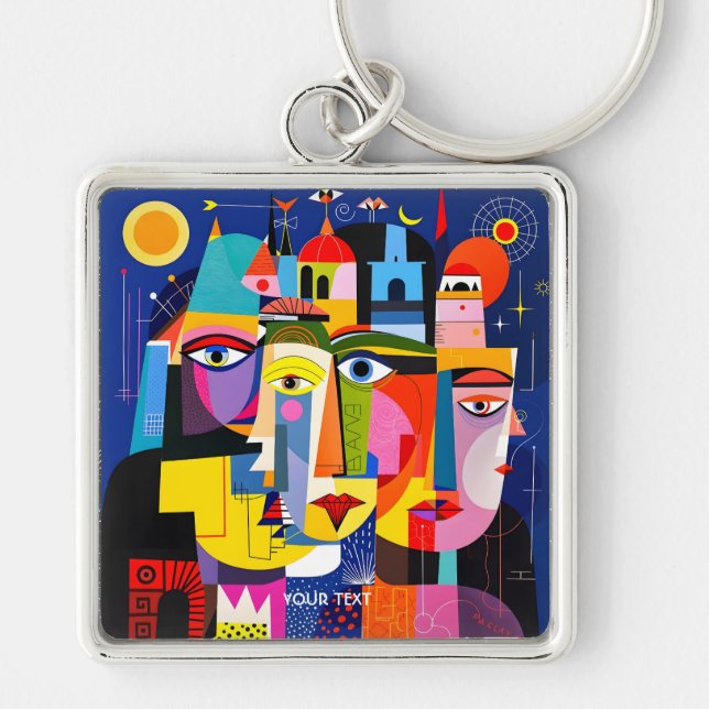 Llavero Formas de caras abstractas lindas de fantasía (Frente)