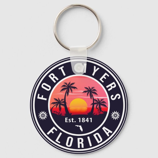 Llavero Fort Myers Beach Florida Souvenirs Retro Sunset (Anverso)