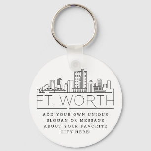 Llavero Fort Worth, Texas Stylized Skyline   Lema Personal
