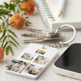 Llavero Foto de árbol de Navidad familiar moderno con estr