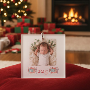 Llavero Foto de bebé primera Navidad roja personalizar