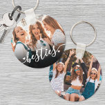 Llavero Foto de BFF con guión de mejor amigo<br><div class="desc">Crea tu propio mejor amigo personalizado con esta cadena de fotos personalizado, con tu diseño favorito en la parte delantera y una segunda foto en la parte trasera. El frente incluye la palabra "besties" en caligrafía elegante de escritura blanca, acentuada con pequeños detalles de corazón blanco para un toque dulce...</div>