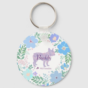 Llavero Foto de Bulldog Francés Lavanda con Corona Floral