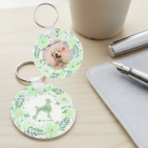 Llavero Foto de Caniche Personalizada con Corona Floral Ve