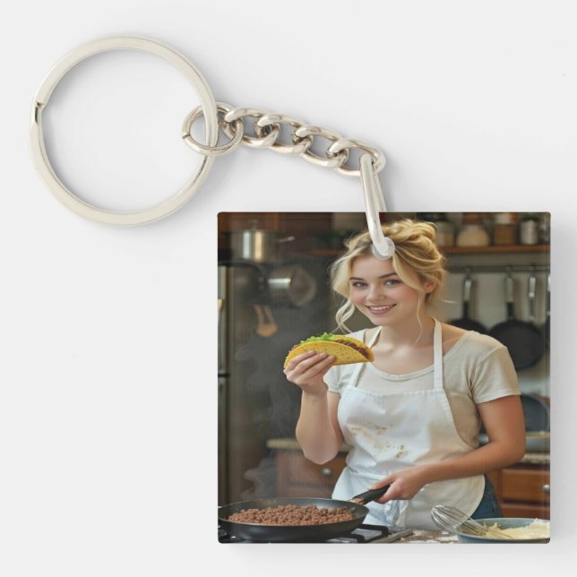 Llavero Foto de comer tacos personalizar (Frente)