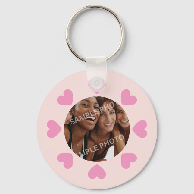 Llavero Foto de corazón rosa personalizable (Anverso)
