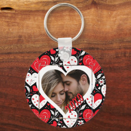 Llavero Foto de Corazones y Flores Rojas, Negras y Blancas