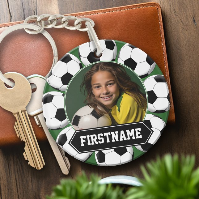 Llavero Foto de fútbol para equipo o jugador - verde (Personalized keychain with photo and soccer balls)