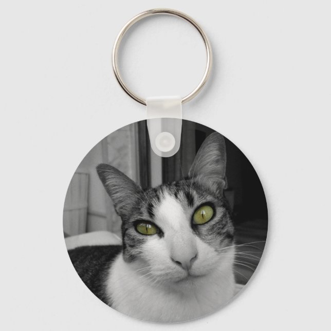 Llavero Foto de gato blanco negro (Anverso)