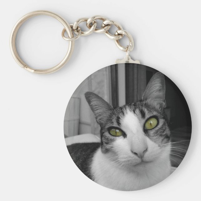 Llavero Foto de gato blanco negro (Frente)