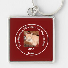 Llavero Foto de gato Cat Mom Burgundy
