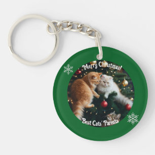 Llavero Foto de gatos en árbol de Navidad, personalizada