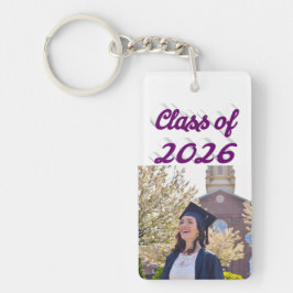 Llavero Foto de graduación con letra morada de la promoció