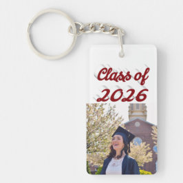 Llavero Foto de graduación en guión borgoña de la promoció