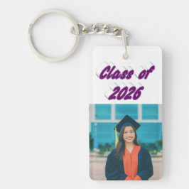 Llavero Foto de graduado con tipografía morada de la promo