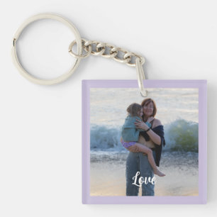 Llavero Foto de guión blanco de amor púrpura personalizada